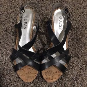 Guess Black Cork Wedges